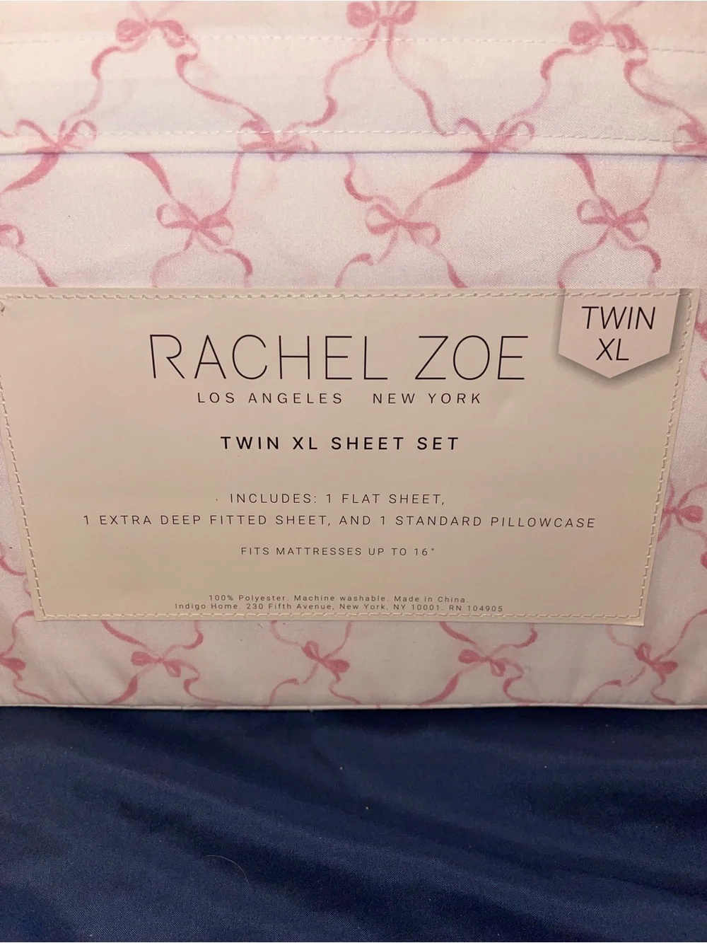 Rachel Zoe Twin XL Sheet Set Pink Ribbon Pattern